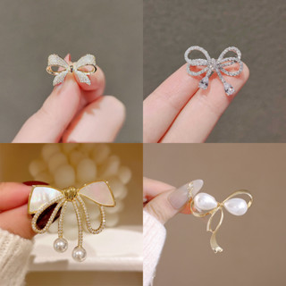 คริสตัลโบว์เข็มกลัด Pin สีขาว Pearl Bowtie ริบบิ้น Pin Rhine…