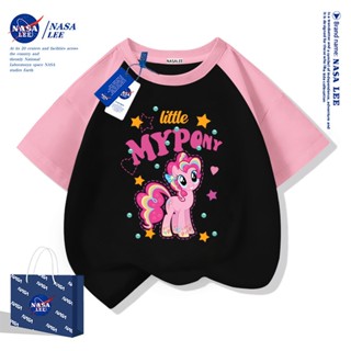 [ส่งภายใน 48 ชั่วโมง] เสื้อยืดแขนสั้นคอกลมผ้าฝ้ายสีชมพู-ดำลา…