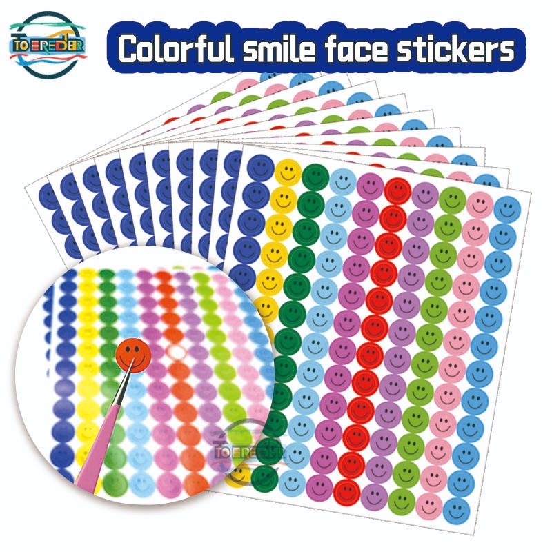 6000ชิ้นที่มีสีสันยิ้มใบหน้าสติ๊กเกอร์-9.5มิลลิเมตรแผ่นทองแดงกระดาษกาวสําหรับเด็กห้องเรียนรางวัล,วารสารตกแต่ง,งานฝีมือ ทําเอง (50แผ่น,120สติกเกอร์/แผ่น)