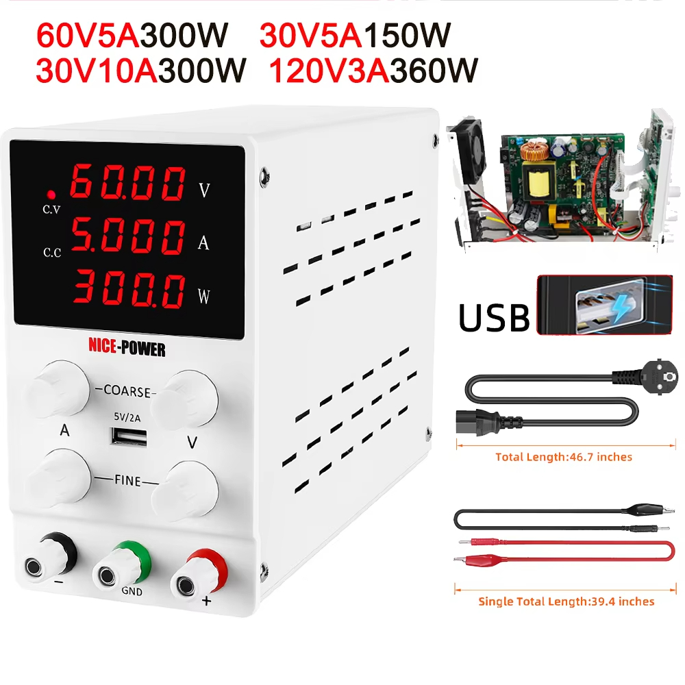 【COD】Nice-power ใหม่ล่าสุดแบตเตอรี่ชาร์จ DC Power Supply 30V 5A 10A OCP OUTPUT Preset Current Encoder ลูกบิด USB-A USB-C 120V 3A OCP+OVP Short-circuit killer