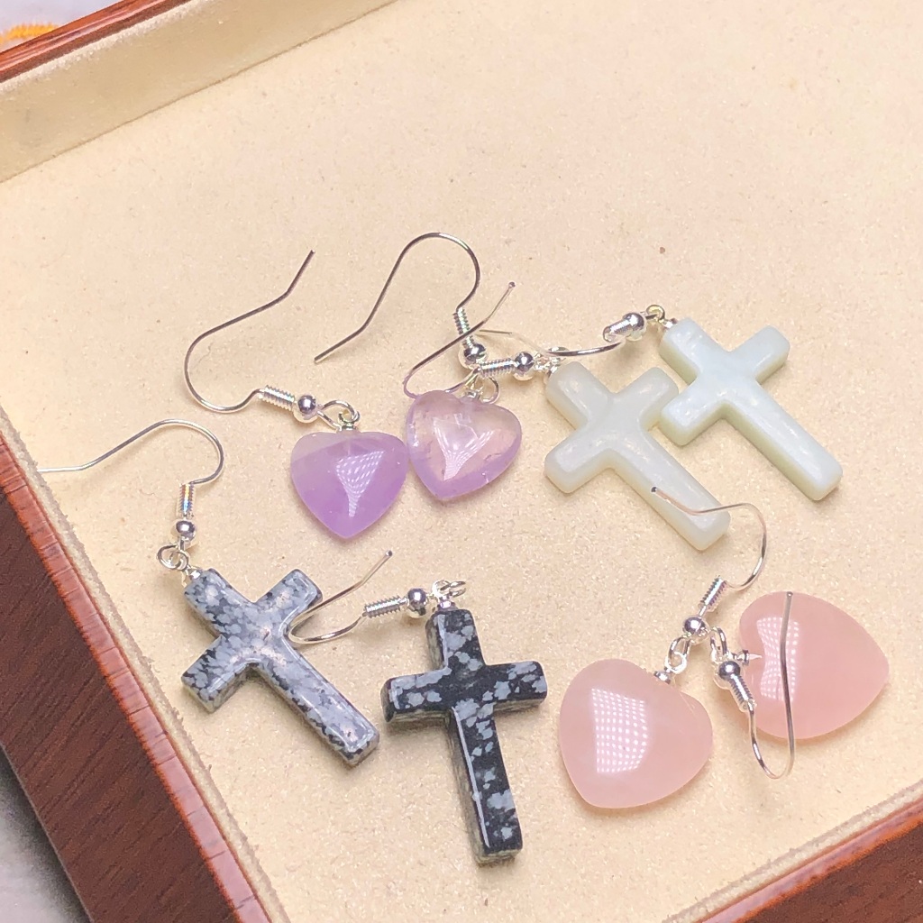 ต่างหูเงินคริสตัลธรรมชาติ 2 คู่ - Crystal Rhyme Silver Glow