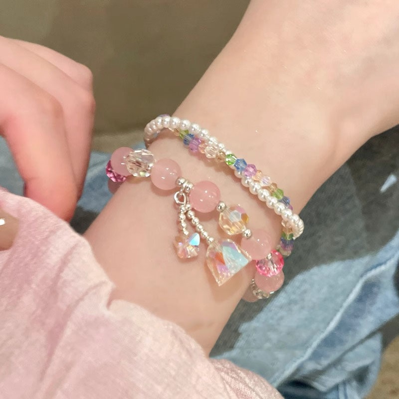 แฟชั่นเกาหลีสร้อยข้อมือลูกปัดผีเสื้อสีชมพูผู้หญิง อิน ของขวัญฤดูร้อนสําหรับเพื่อนที่ดี