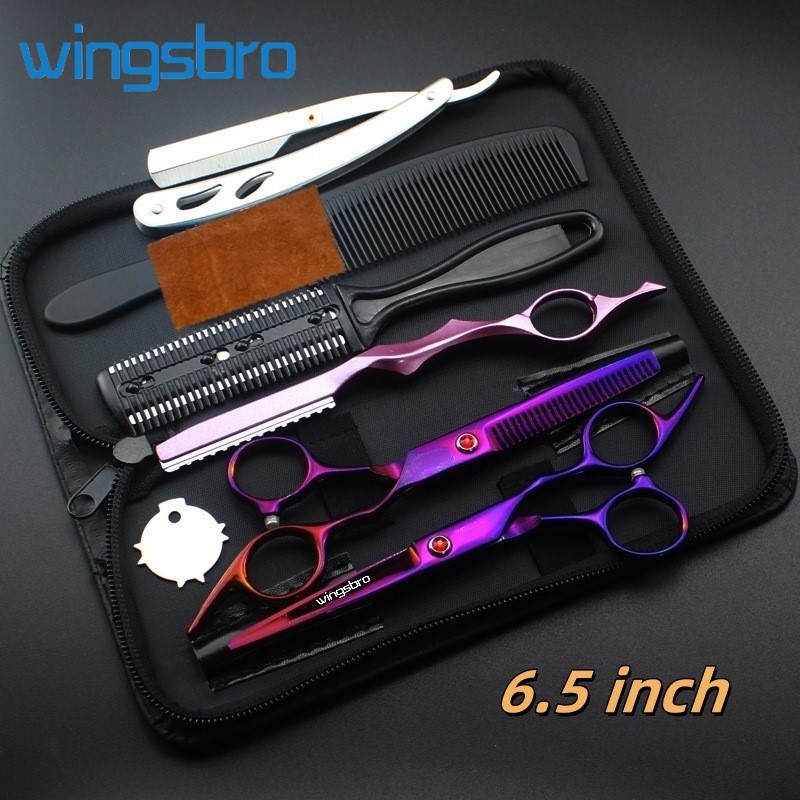 Wingsbro ชุดตัดผมมืออาชีพ 8 ชิ้น พร้อมกรรไกร 6.5 นิ้ว สําหรับบ้านและร้านเสริมสวย