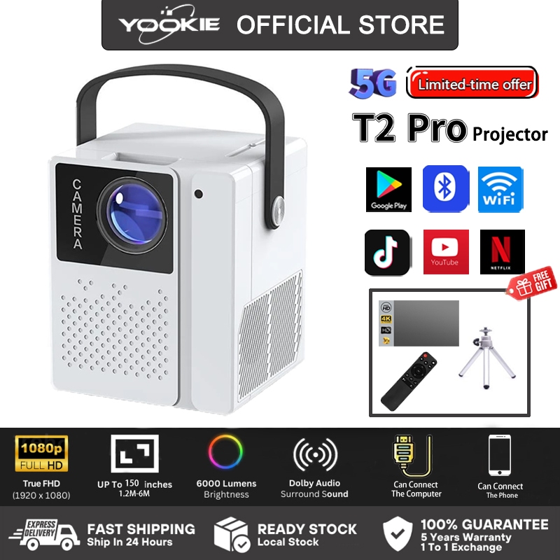 Yookie โปรเจคเตอร์ โปรเจคเตอร์ Projector T2 MiNi ,T2 Pro , HY300 Projector Full HD ระบบ Android 11