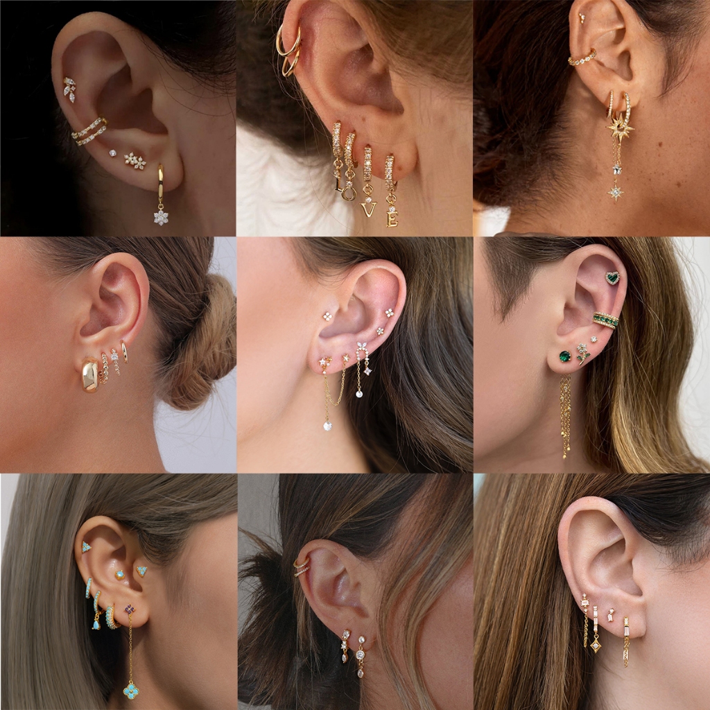 S925 ชุดต่างหูเงินดอกไม้ต่างหูพายโซ่ต่างหูพู่ชุดเครื่องประดับ
