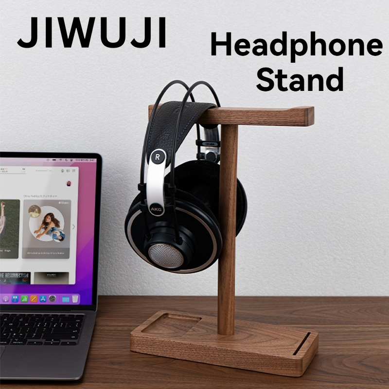 ที่วางหูฟังไม้ขาตั้งหูฟังไม้พร้อมที่เก็บโต๊ะ ออแกไนเซอร์ สําหรับชุดหูฟังและอุปกรณ์เสริม