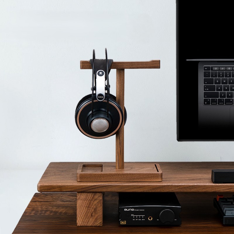 ที่วางหูฟังไม้ขาตั้งหูฟังไม้พร้อมที่เก็บโต๊ะ ออแกไนเซอร์ สําหรับชุดหูฟังและอุปกรณ์เสริม - รูปที่ 2