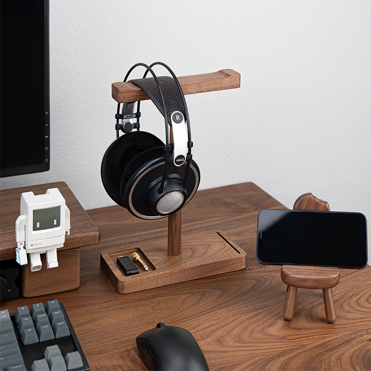 ที่วางหูฟังไม้ขาตั้งหูฟังไม้พร้อมที่เก็บโต๊ะ ออแกไนเซอร์ สําหรับชุดหูฟังและอุปกรณ์เสริม - รูปที่ 5
