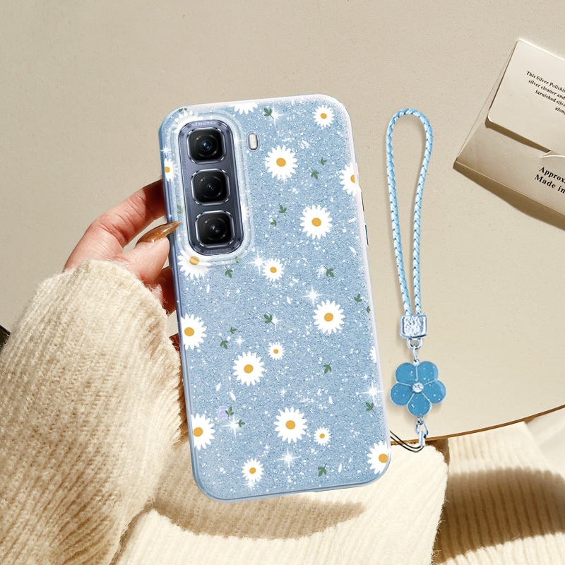 YBD เคสโทรศัพท์สําหรับ infinix Hot 60i Hot 60 Pro + Hot 50 Pro + X6726 X6728 X6728B X6885 X6886 Fine Sparkling Diamond ญี่ปุ่นและเกาหลี Daisy ดอกไม้ INS