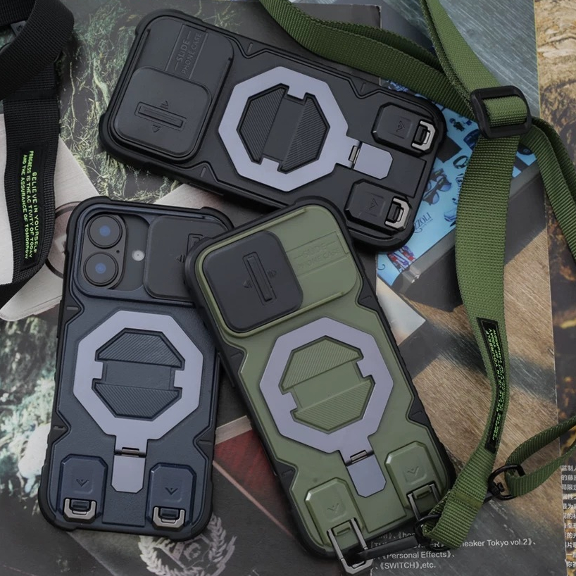 【Outdoor anti-fall hard case with Adjustable Lanyard/Army Green】เคส compatible for iPhone 13 14 15 16 pro max case