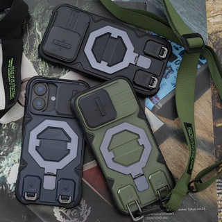 【Outdoor anti-fall hard case with Adjustable Lanyard/Army Green】เคส  compatible for iPhone 13 14 15 16 pro max case