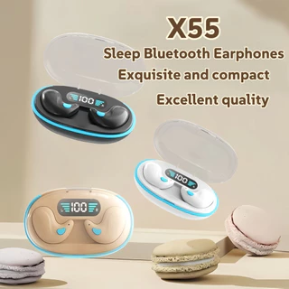 X55หูฟังนอนหลับบลูทูธไร้สายคุณภาพเสียงสเตอริโอโทรใสปุ่มควบคุมเคสชาร์จโปร่งใสกึ่งบางเฉียบ