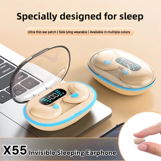 X55หูฟังนอนหลับบลูทูธไร้สายคุณภาพเสียงสเตอริโอโทรใสปุ่มควบคุมเคสชาร์จโปร่งใสกึ่งบางเฉียบ