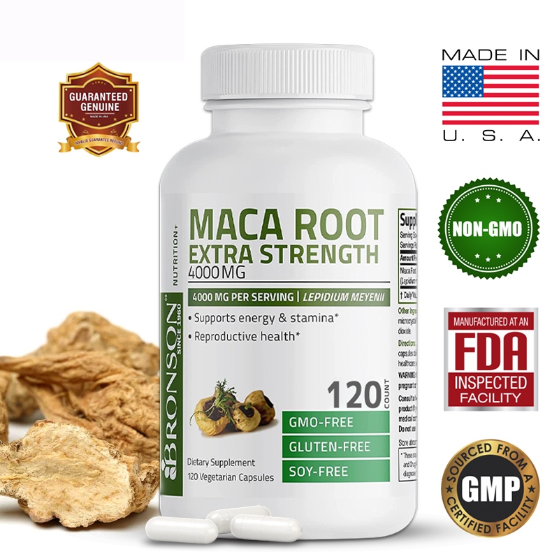 Maca Root Powder Capsules - 4000 มก. ต่อเสิร์ฟ - ไม่ใช่จีเอ็มโอ ปราศจากกลูเตน - รองรับพลังงานและความอดทน