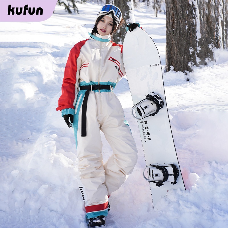 KUFUN ชุดสกีชิ้นเดียวสําหรับผู้หญิงและผู้ชาย, กระดานเดี่ยวฤดูหนาวมืออาชีพใหม่กระดานคู่กันน้ําและชุดส