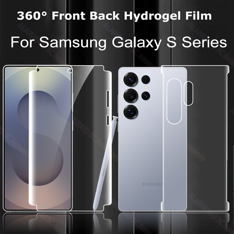 360° ฟิล์มไฮโดรเจลสําหรับ Samsung Galaxy S26 S25 S24 S23 S22 Ultra Plus S26 + S25 + Note20 S26Ultra ด้านหน้าหน้าจอด้านหลังป้องกันฟิล์มไม่ใช่แก้ว