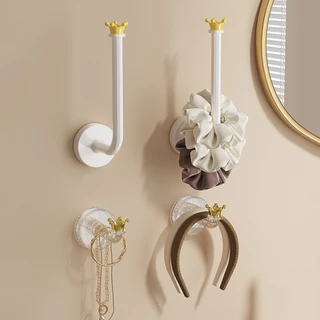 Creative Crown ที่คาดผมชั้นเก็บของห้องน้ํา No-Punch ติดผนังด้านหลังตะขอประตู Multi-Functional เครื่องประดับแขวน Rack