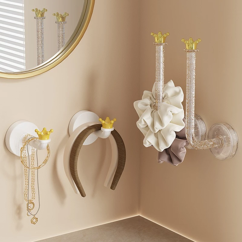 Creative Crown ที่คาดผมชั้นเก็บของห้องน้ํา No-Punch ติดผนังด้านหลังตะขอประตู Multi-Functional เครื่องประดับแขวน Rack