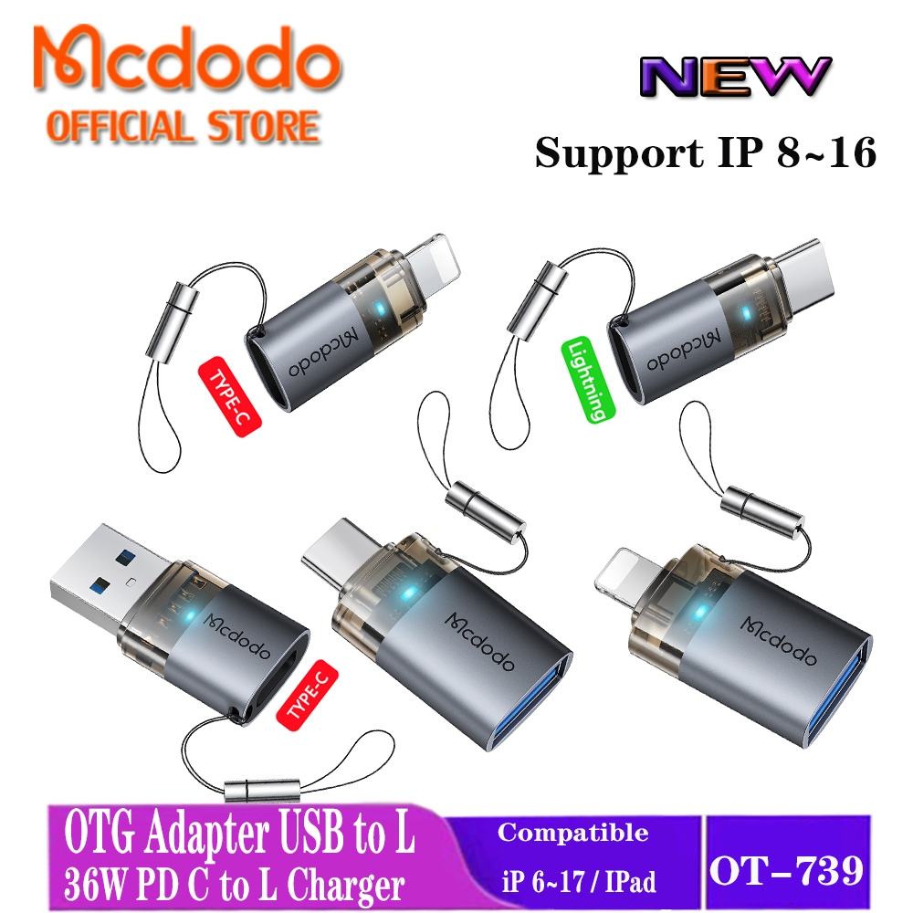 Mcdodo Charger OTG Adapter USB to Lightning /USB to Type C สําหรับ iPhone Flash การ์ดหน่วยความจํา OT-739 740 761 763