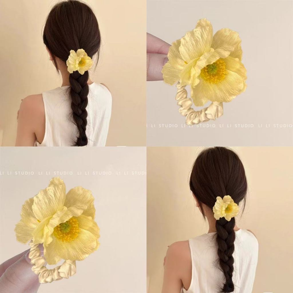 Poppy Flower Scrunchie ผ้ามัดผม Egg Flower Hairband รูปที่ 7