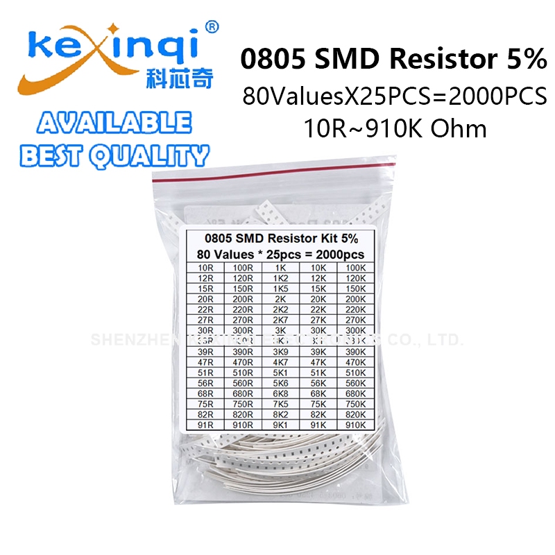 2000PCS 0805 SMD Resistor Assorted Kit 80ValysX 25PCS 10ROhm~910K 5% 22 33 47 100 220 330 470 680 KR