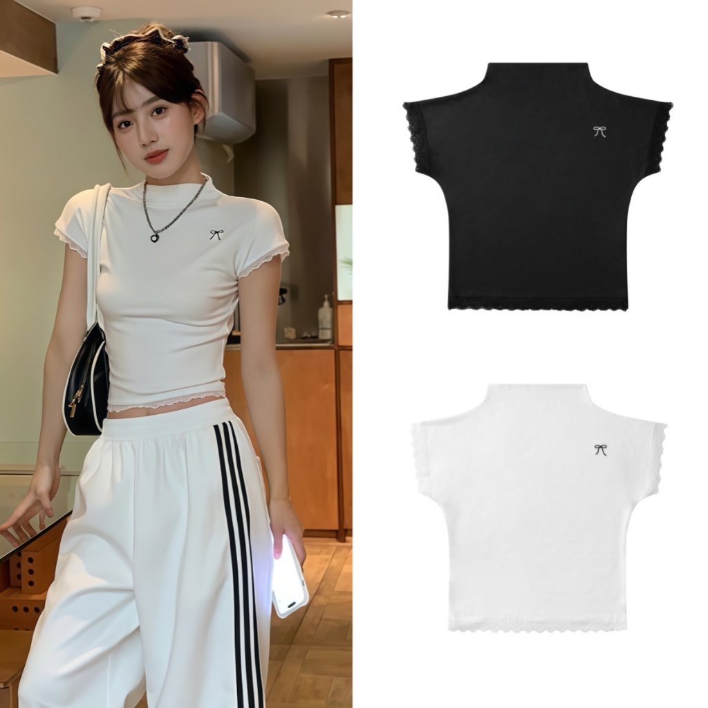 Betty house🌸พร้อมส่ง  เสื้อยืดรัดรูป เสื้อยืดแฟชั่นผู้หญิง สไตล์เกาหลีเรียบง่าย ดีไซน์ลายปัก เข้ารูปใส่แล้วดูผอม