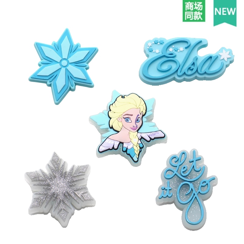 ใหม่หลุมรองเท้าดอกไม้ตกแต่ง DIY หัวเข็มขัดนิ้วเท้าการ์ตูนน้ําแข็งน่ารักและหิมะชุด 5 ชิ้น