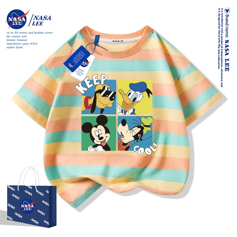 【ส่งด่วน 2 วัน】 เสื้อยืดเด็ก NASA ผ้าฝ้ายนุ่ม ไซส์ใหญ่ ลายมิกกี้เมาส์ 4 ช่อง ระบายอากาศดี