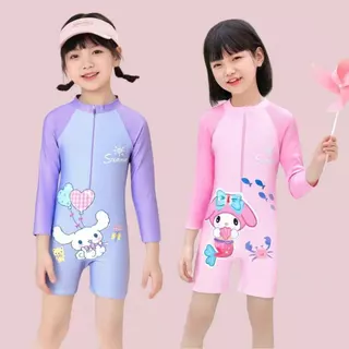 【จัดส่งจากประเทศไทย】ชุดว่ายน้ำสำหรับเด็กผู้หญิง แขนสั้น ลายการ์ตูนน่ารัก ผ้ายืดระบายอากาศไดัดี