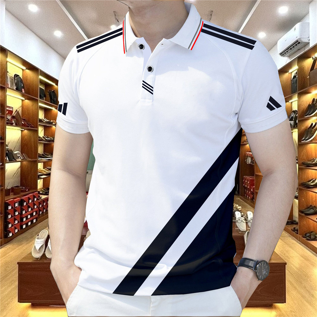 Jucidao557-เสื้อโปโลแขนสั้น หลากสี แบบเรียบง่าย รูปที่ 3