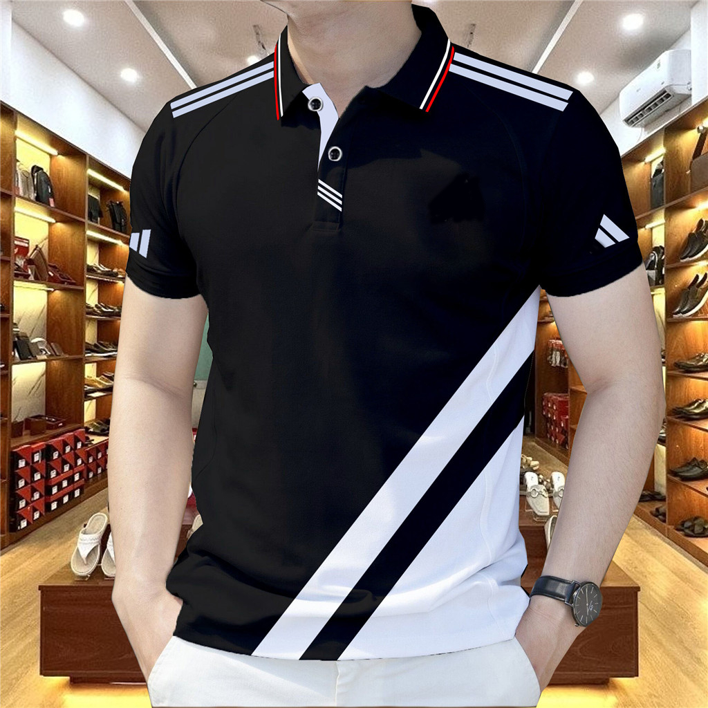 Jucidao557-เสื้อโปโลแขนสั้น หลากสี แบบเรียบง่าย รูปที่ 4