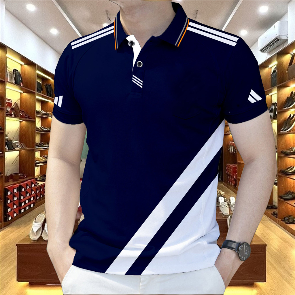 Jucidao557-เสื้อโปโลแขนสั้น หลากสี แบบเรียบง่าย