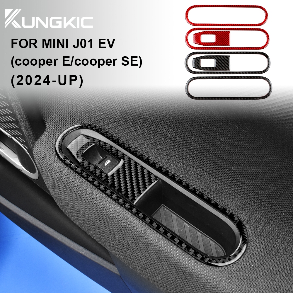 KUNGKIC คาร์บอนไฟเบอร์นุ่มสําหรับ MINI Cooper E SE J01 EV 2024 2025 รถแผงยกหน้าต่างสติกเกอร์ตกแต่งอุปกรณ์ตกแต่งภายใน