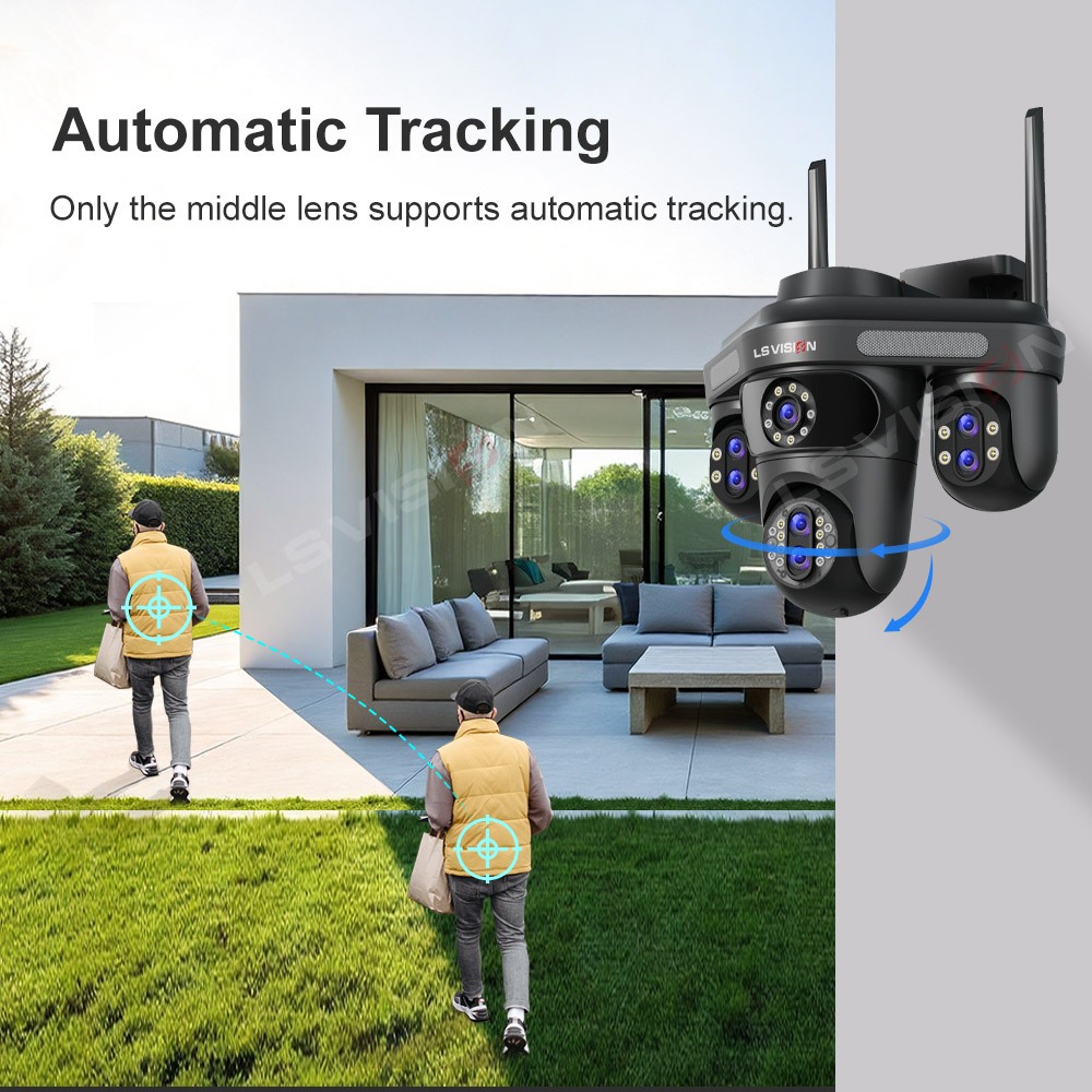 ​LS VISION 8MP 3 PTZ 360° 7 เลนส์ 10Xzoom กล้องเฝ้าระวังกันน้ํา 7 เลนส์ 4 หน้าจอ Sync IR/Color Night Vision Motion Alarm Outdoor Ready​