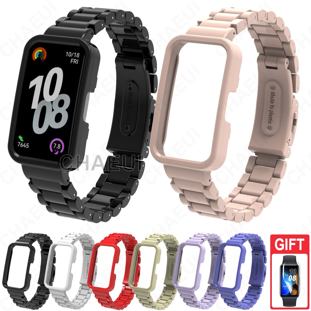 สายรัด พีซี พร้อมกรอบกรณีสร้อยข้อมืออุปกรณ์เสริมสําหรับ Huawei Band 10 9 8