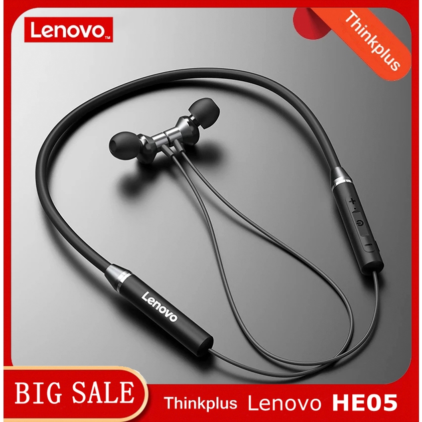 Lenovo HE05 หูฟังบลูทูธแบบติดคอกันน้ํา IPX5 หูฟังกีฬาไร้สายเข้ากันได้กับ Android iOS