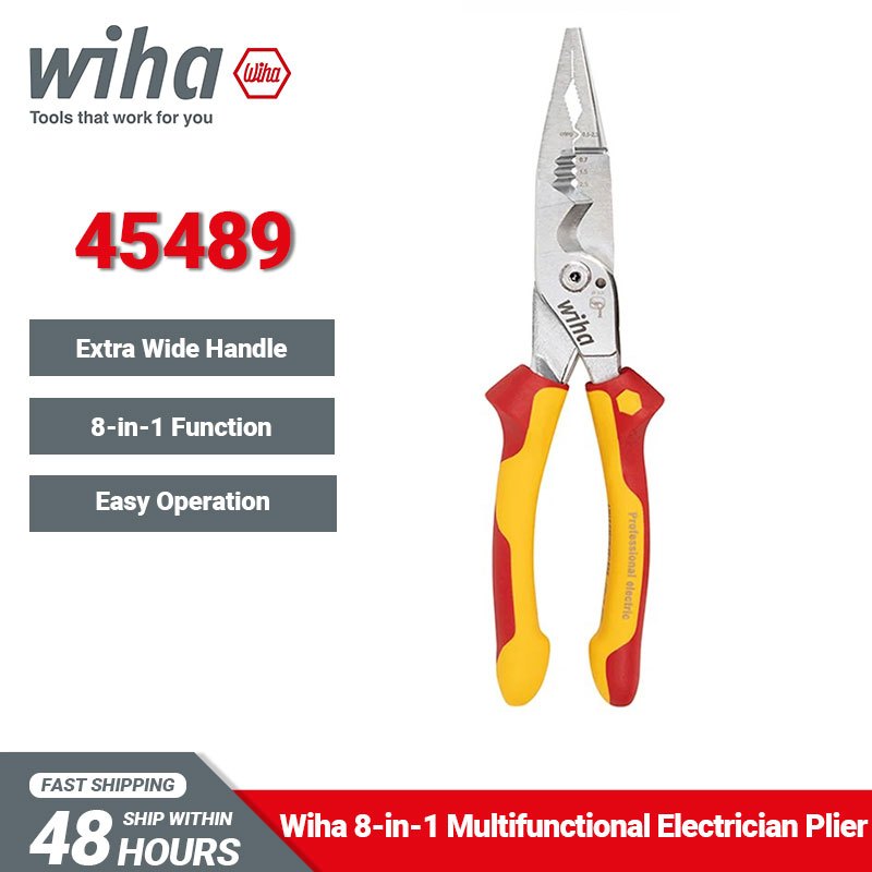 Wiha 45489 มัลติฟังก์ชั่น 8 in 1Pliers อุตสาหกรรมช่างไฟฟ้าฉนวนคีมปอกสายไฟ 1000V VDE-tested