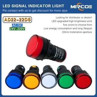 MIRCOE AD22-22 led pilot โคมไฟแผงไฟแสดงสถานะสีแดงสีฟ้าสีเขียวเหลืองขาว 22 มม.AC/DC 24V -220V