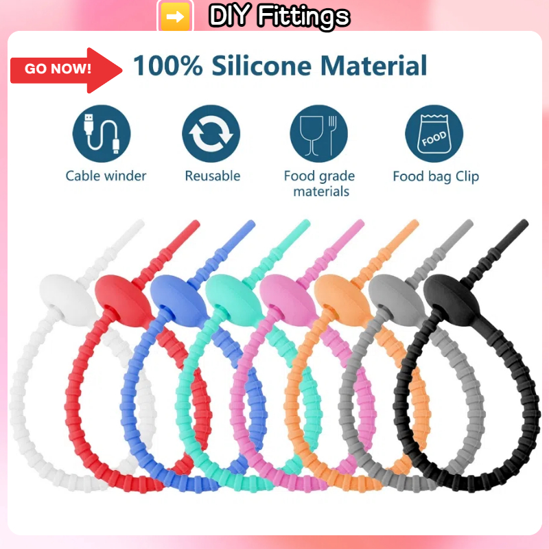 15 ซม.สีซิลิโคน Self-Locking Storage เชือกยางนุ่มการ์ตูน Key Ring Tie Data Harness Tie Reusable Diy เครื่องประดับ