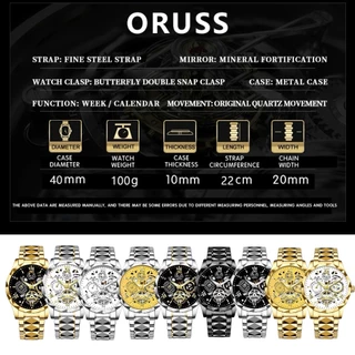 ORUSS รัส ต้นฉบับชายหรูหราอารมณ์สแตนเลสปฏิทินส่องสว่างกันน้ํานาฬิกาแฟชั่นธุรกิจเกาหลีนาฬิกาข้อมือควอตซ์