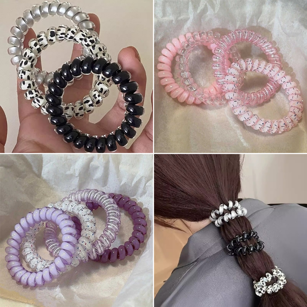 Ins Sweet Cool สีธรรมดาสายโทรศัพท์ผูกผมหางม้าหวาน