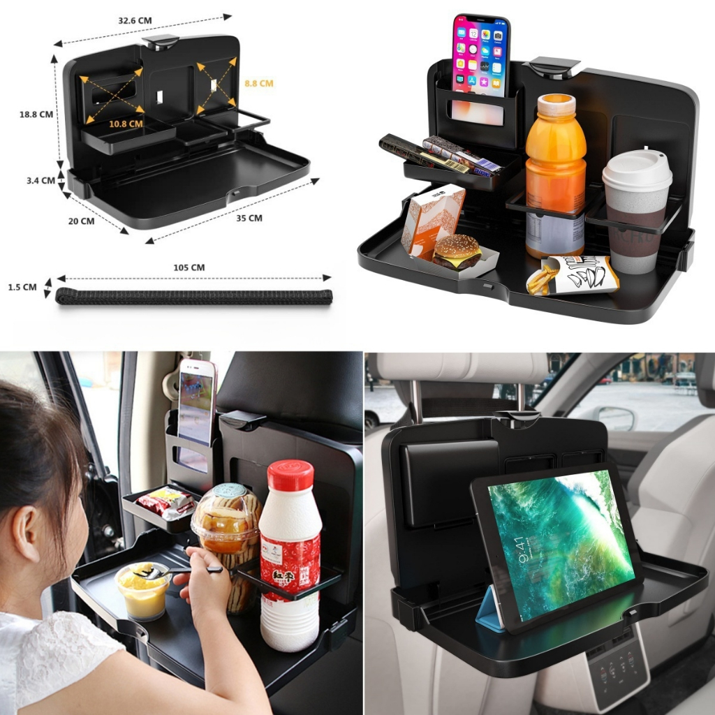 โต๊ะถาดรองนั่งรถยนต์แบบพกพาพับได้อเนกประสงค์ 1 แพ็คสีดำแบบพกพารถเบาะหลังโต๊ะถาดสำหรับอาหาร อาหาร อาหารว่าง แล็ปท็อป – จัดระเบียบเมื่อไป