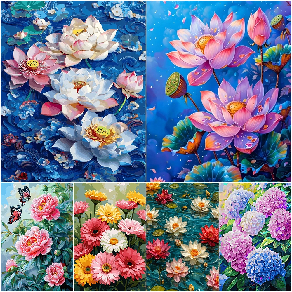 【พร้อมกรอบ】Drofe/ระบายสีตามตัวเลข/ดอกบัว/ภาพวาดสีน้ํามันดิจิทัล/ภาพวาด DIY/ภาพวาดผ้าใบ/ภาพวาดสีน้ํามัน/ภาพระบายสีตามตัวเลข/การตกแต่งห้อง/ของขวัญวันแม่