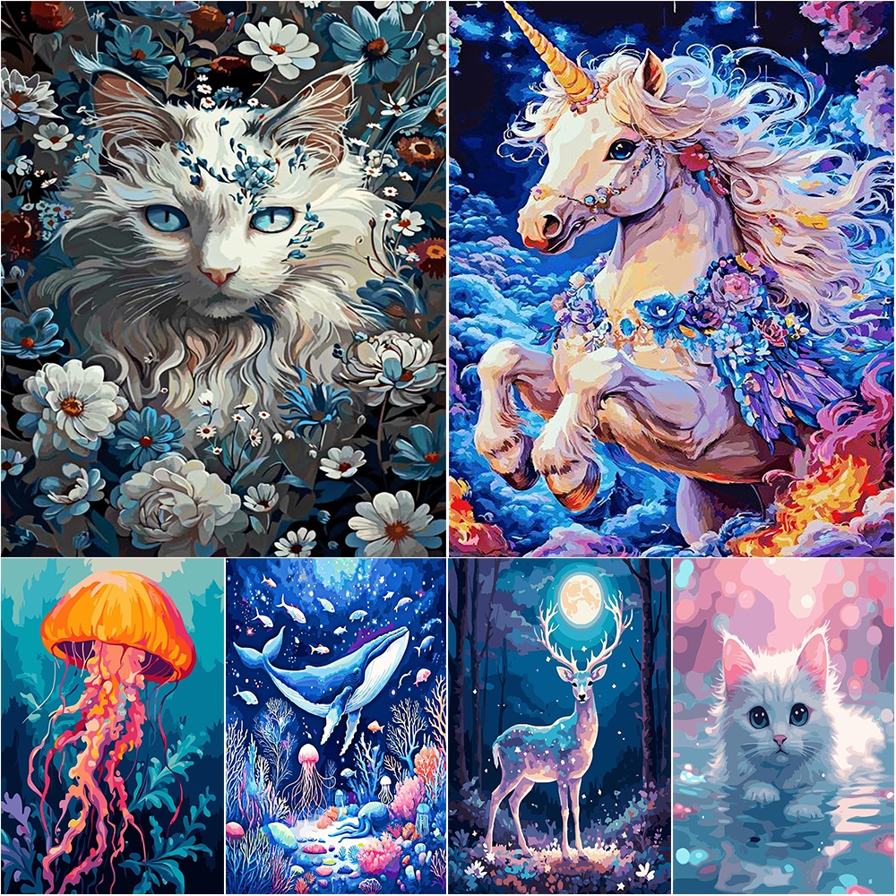 【พร้อมกรอบ】Drofe/ระบายสีตามตัวเลข/สัตว์/ภาพวาดสีน้ํามันดิจิทัล/ภาพวาด DIY/ภาพวาดผ้าใบ/ภาพวาดสีน้ํามัน/ภาพระบายสีตามตัวเลข/การตกแต่งห้อง