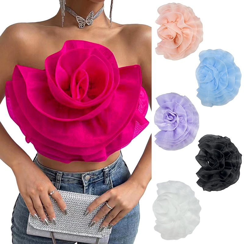 ไม่สม่ําเสมอ Organza Handmade 3D ดอกไม้ DIY Corsage ชุดว่ายน้ํา Suspender Headpiece ตกแต่งอุปกรณ์เสื้อผ้า