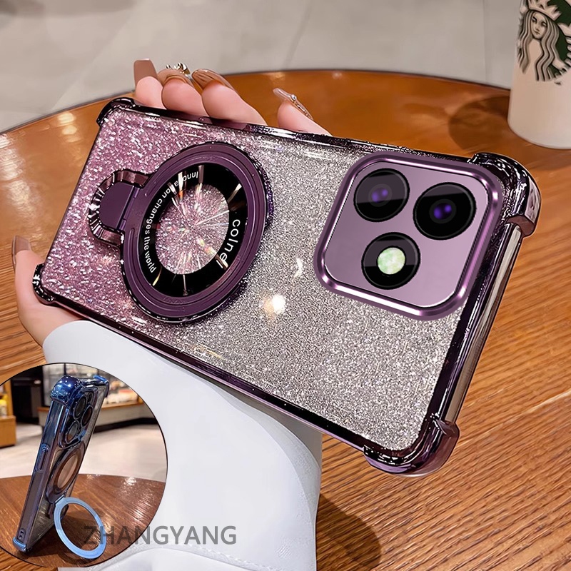 เคสโทรศัพท์สําหรับ OPPO A5 Pro 5G แฟลชเคสโทรศัพท์ไฟฟ้าความงามที่วางโทรศัพท์โลหะผสมออกแบบใหม่ซิลิโคน TPU anti drop soft shell