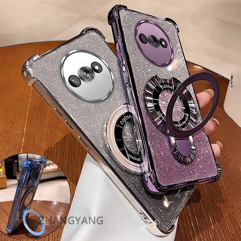 เคสโทรศัพท์สําหรับ Redmi A3 Flash เคสโทรศัพท์ไฟฟ้าความงามที่วางโทรศัพท์โลหะผสมออกแบบใหม่ซิลิโคน TPU anti drop soft shell