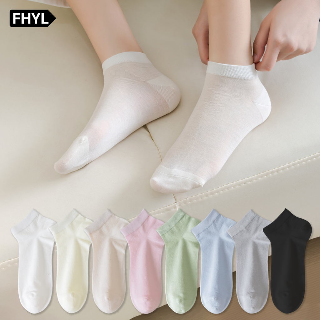 FHYL ฟห์ล ผู้หญิงฤดูร้อนถุงเท้าผ้าไหมหม่อนผู้หญิงซุปเปอร์บางระบายอากาศถุงเท้าข้อเท้าถุงเท้าสีขาวสําหรับผู้หญิง