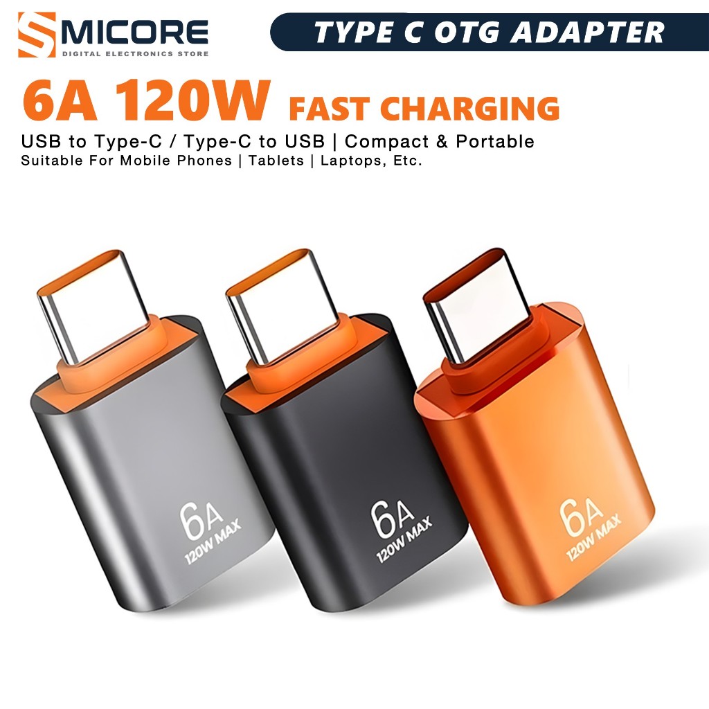 USB to Type C OTG อะแดปเตอร์ 6A 120W USB3.0 ชาร์จเร็ว รองรับ OTG สำหรับ MacBook Android สมาร์ทโฟน