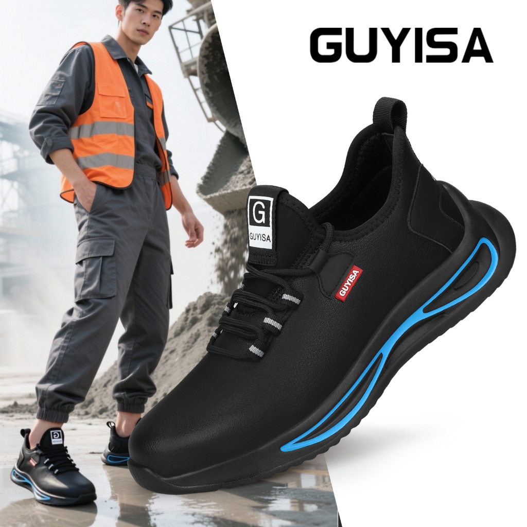 GUYISA รองเท้าเซฟตี้รองเท้าทํางานสําหรับผู้ชายป้องกันการทุบและป้องกันการเจาะหัวเหล็ก 1095s